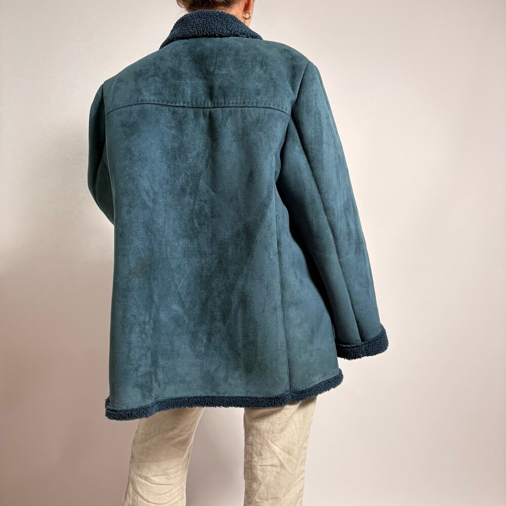 Vintage Jones New York Blue Faux Shearling Coat - Size XL - Picture 7 of 9